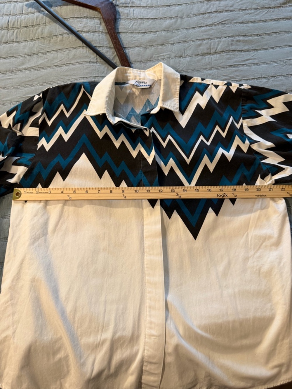 Vintage Roper Western Shirt XL‎ Mens White Teal Black Zigzag Geometric USA Made - Picture 5 of 7